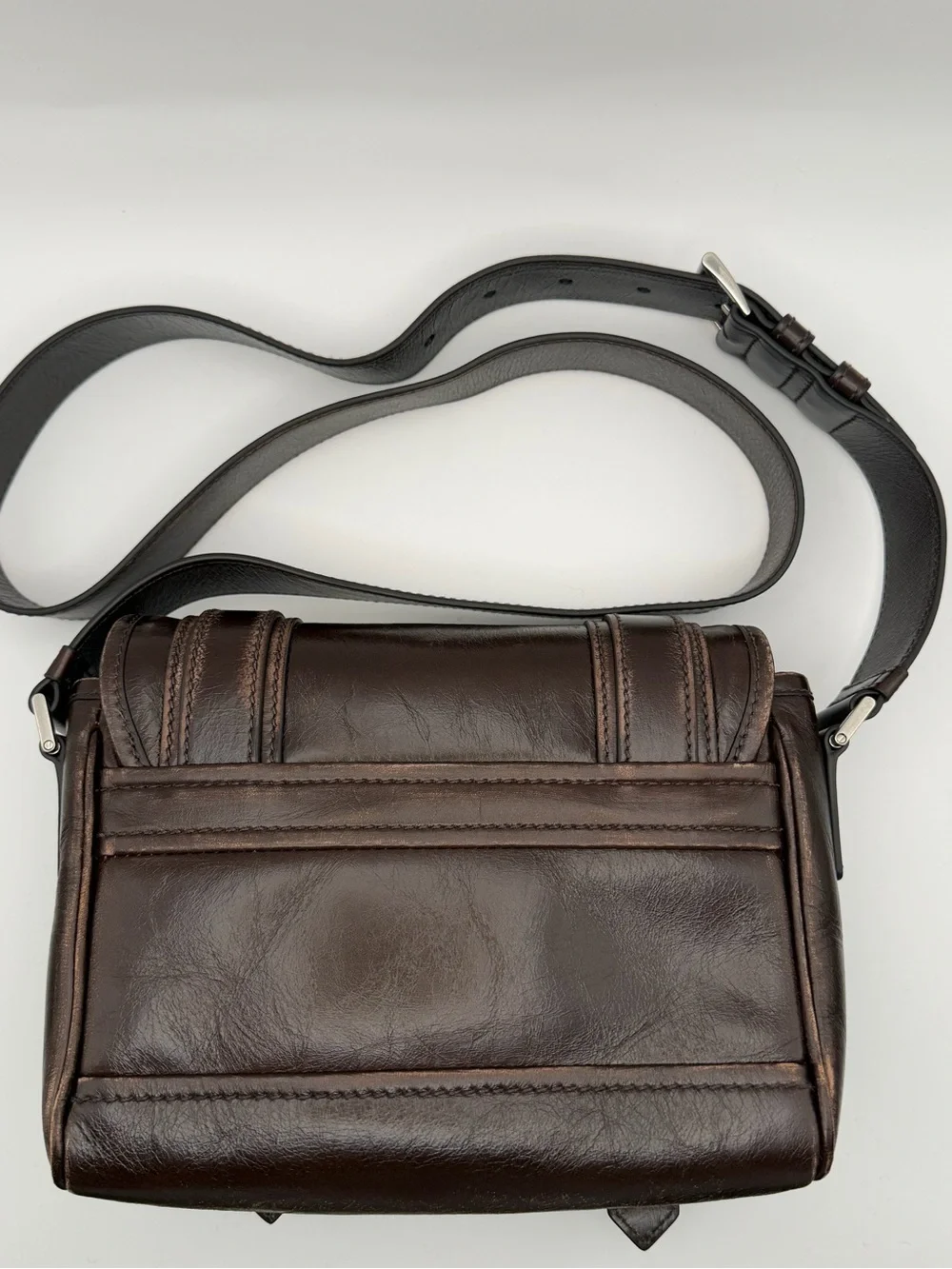 Prada Brown Leather Messenger Bag with Buckle Straps